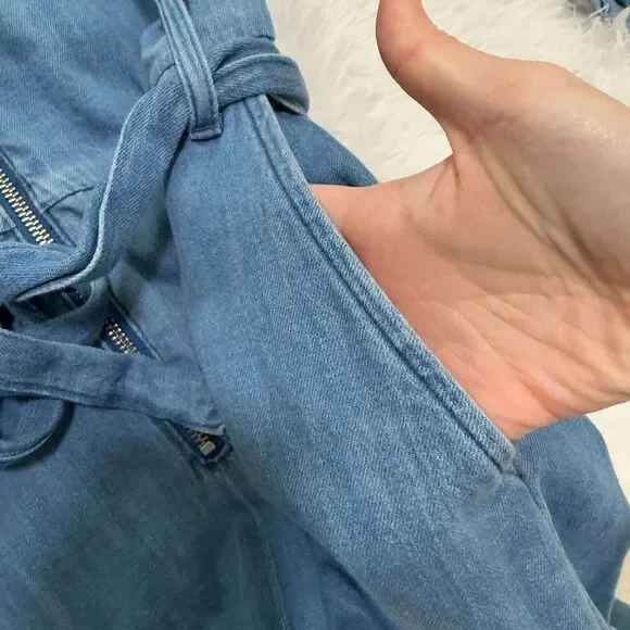 Women Veronica Beard Keenan Utility Chambray Romper in Denim Blue Size Medium - Picture 6 of 8